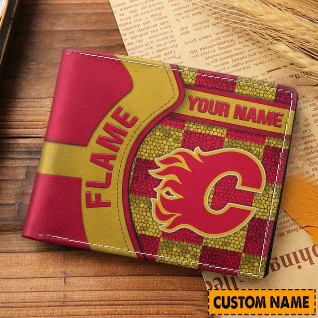 LIMITED EDITION - NEW CUSTOMIZED NHL17 CGF CALGARY FLAMES LEATHER WALLET