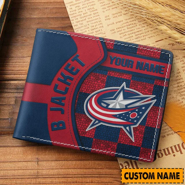 LIMITED EDITION - NEW CUSTOMIZED NHL18 CBJ COLUMBUS BLUE JACKETS LEATHER WALLET