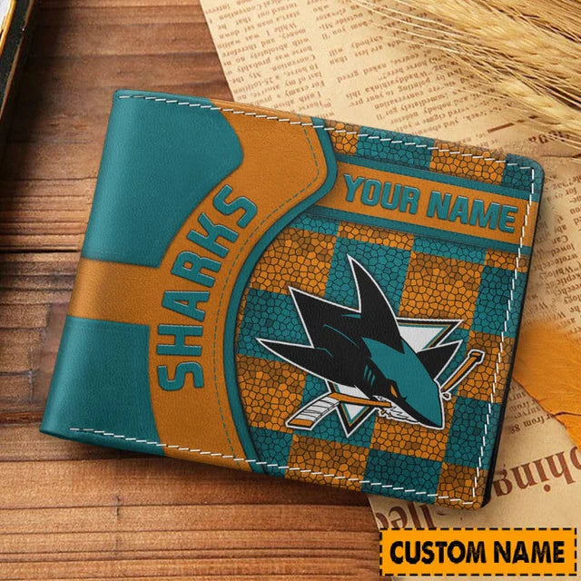 LIMITED EDITION - NEW CUSTOMIZED NHL32 SJS SAN JOSE SHARKS LEATHER WALLET