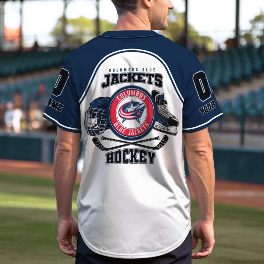LIMITED EDITION - NEW CUSTOMIZED NHL18 CBJ COLUMBUS BLUE JACKETS BASEBALL JERSEY