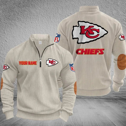 [SPECIAL OFFER] NEW CUSTOMIZED NFL01 KCC KANSAS CITY CHIEFS MULTICOLOR STRIPED QUATER ZIP SWEATSHIRT