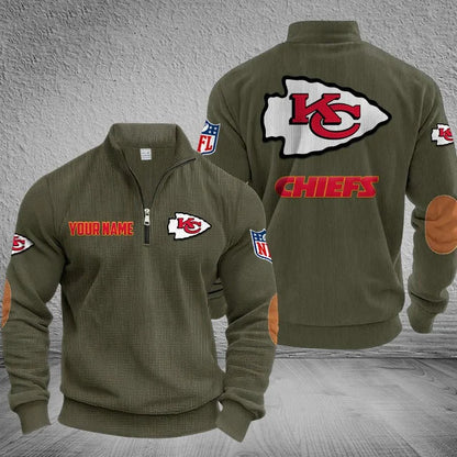 [SPECIAL OFFER] NEW CUSTOMIZED NFL01 KCC KANSAS CITY CHIEFS MULTICOLOR STRIPED QUATER ZIP SWEATSHIRT