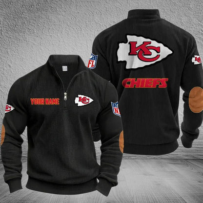 [SPECIAL OFFER] NEW CUSTOMIZED NFL01 KCC KANSAS CITY CHIEFS MULTICOLOR STRIPED QUATER ZIP SWEATSHIRT