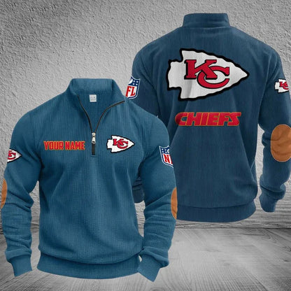 [SPECIAL OFFER] NEW CUSTOMIZED NFL01 KCC KANSAS CITY CHIEFS MULTICOLOR STRIPED QUATER ZIP SWEATSHIRT