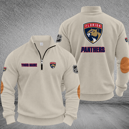 [SUPER SALE] NEW CUSTOMIZED NHL01 FPT FLORIDA PANTHERS MULTICOLOR STRIPED QUATER ZIP SWEATSHIRT