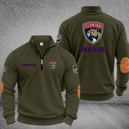 [SUPER SALE] NEW CUSTOMIZED NHL01 FPT FLORIDA PANTHERS MULTICOLOR STRIPED QUATER ZIP SWEATSHIRT