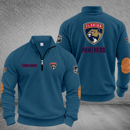 [SUPER SALE] NEW CUSTOMIZED NHL01 FPT FLORIDA PANTHERS MULTICOLOR STRIPED QUATER ZIP SWEATSHIRT