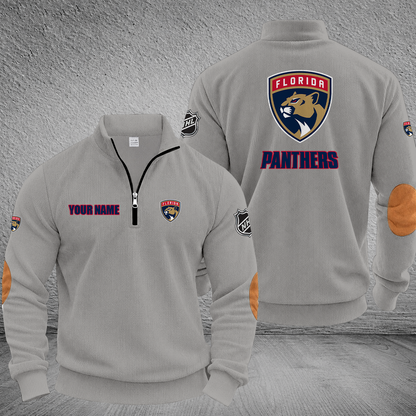 [SUPER SALE] NEW CUSTOMIZED NHL01 FPT FLORIDA PANTHERS MULTICOLOR STRIPED QUATER ZIP SWEATSHIRT