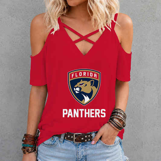 [SUPER SALE] NEW CUSTOMIZED NHL01 FPT FLORIDA PANTHERS CRISS CROSS V-NECK TOP