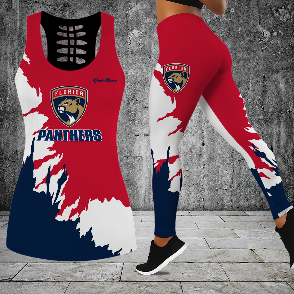 [SUPER SALE] NEW CUSTOMIZED NHL01 FPT FLORIDA PANTHERS HOLLOW TANK TOP & LEGGINGS SET