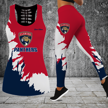[SUPER SALE] NEW CUSTOMIZED NHL01 FPT FLORIDA PANTHERS HOLLOW TANK TOP & LEGGINGS SET