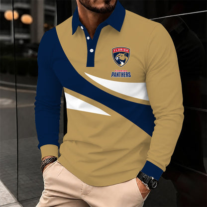 [SUPER SALE] NEW CUSTOMIZED NHL01 FPT FLORIDA PANTHERS MEN LONG SLEEVE POLO