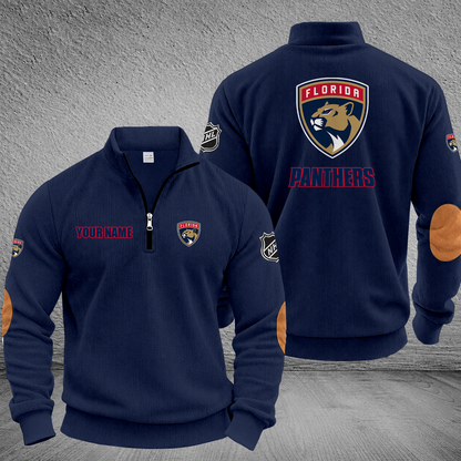 [SUPER SALE] NEW CUSTOMIZED NHL01 FPT FLORIDA PANTHERS MULTICOLOR STRIPED QUATER ZIP SWEATSHIRT