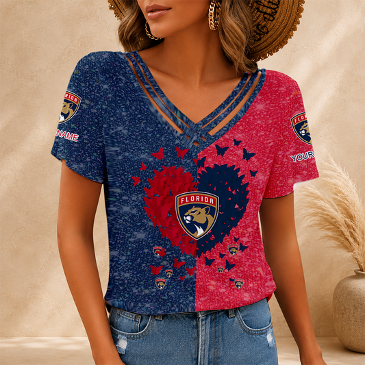 [SUPER SALE] NEW CUSTOMIZED NHL01 FPT FLORIDA PANTHERS V-NECK SHIRT