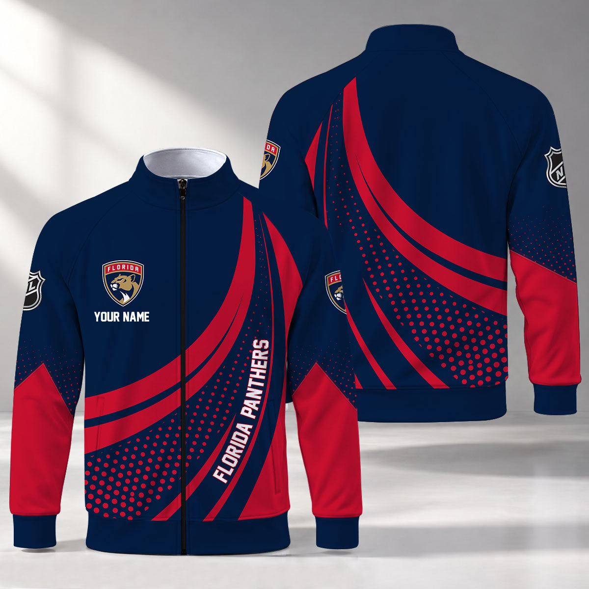 [SUPER SALE] NEW CUSTOMIZED NHL01 FPT FLORIDA PANTHERS STAND COLLAR JACKET