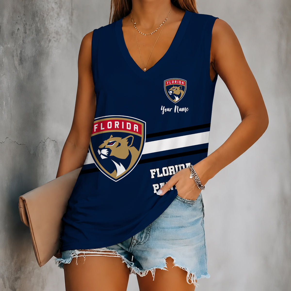 [SUPER SALE] NEW CUSTOMIZED NHL01 FPT FLORIDA PANTHERS WOMEN'S V-NECK TANK TOP