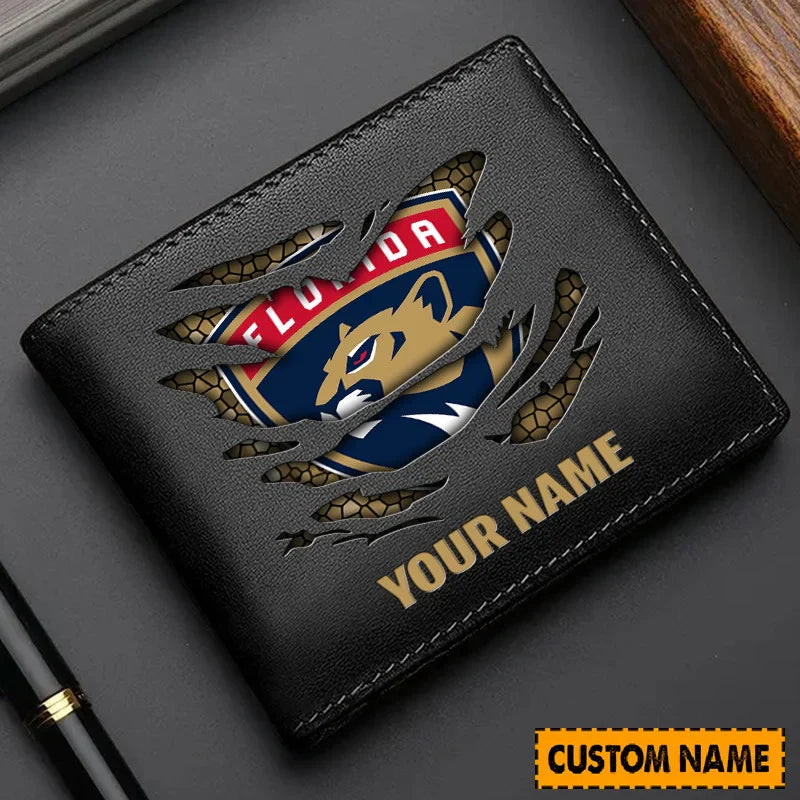 LIMITED EDITION - NEW CUSTOMIZED NHL01 FPT FLORIDA PANTHERS LEATHER WALLET
