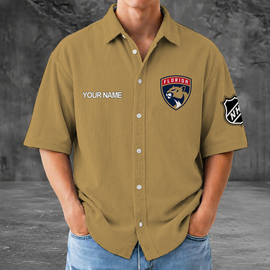[SUPER SALE] NEW CUSTOMIZED NHL01 FPT FLORIDA PANTHERS SEERSUCKER BUTTON SHIRT