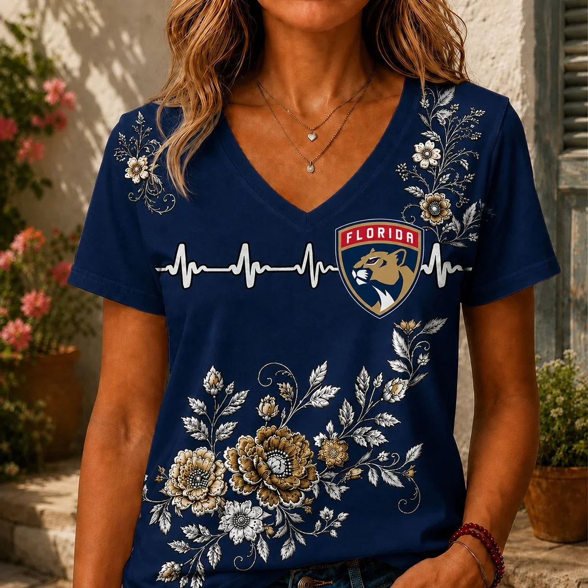 [SUPER SALE] NEW CUSTOMIZED NHL01 FPT FLORIDA PANTHERS V-NECK FEMALE SHIRT