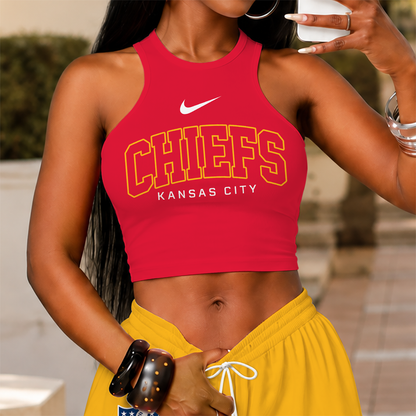 [SPECIAL OFFER] NEW CUSTOMIZED NFL01 KCC KANSAS CITY CHIEFS WOMEN'S CROP TOP & LONGPANTS SET