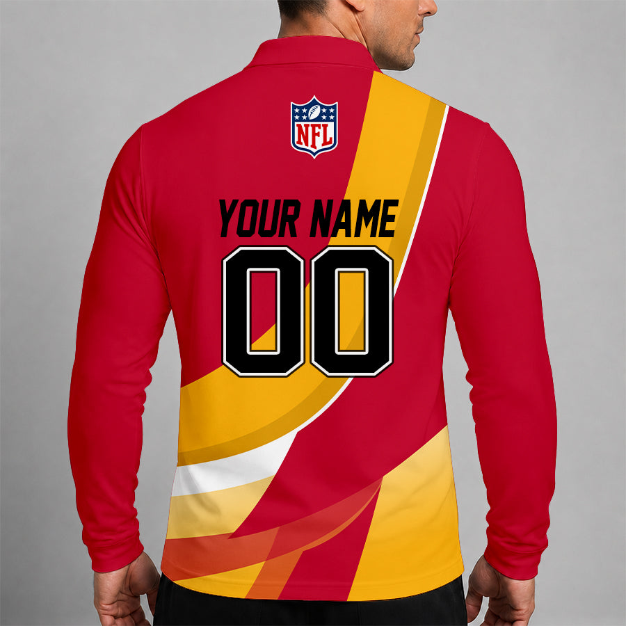 [SPECIAL OFFER] NEW CUSTOMIZED NFL01 KCC KANSAS CITY CHIEFS O-RING LONG SLEEVE POLO SHIRT