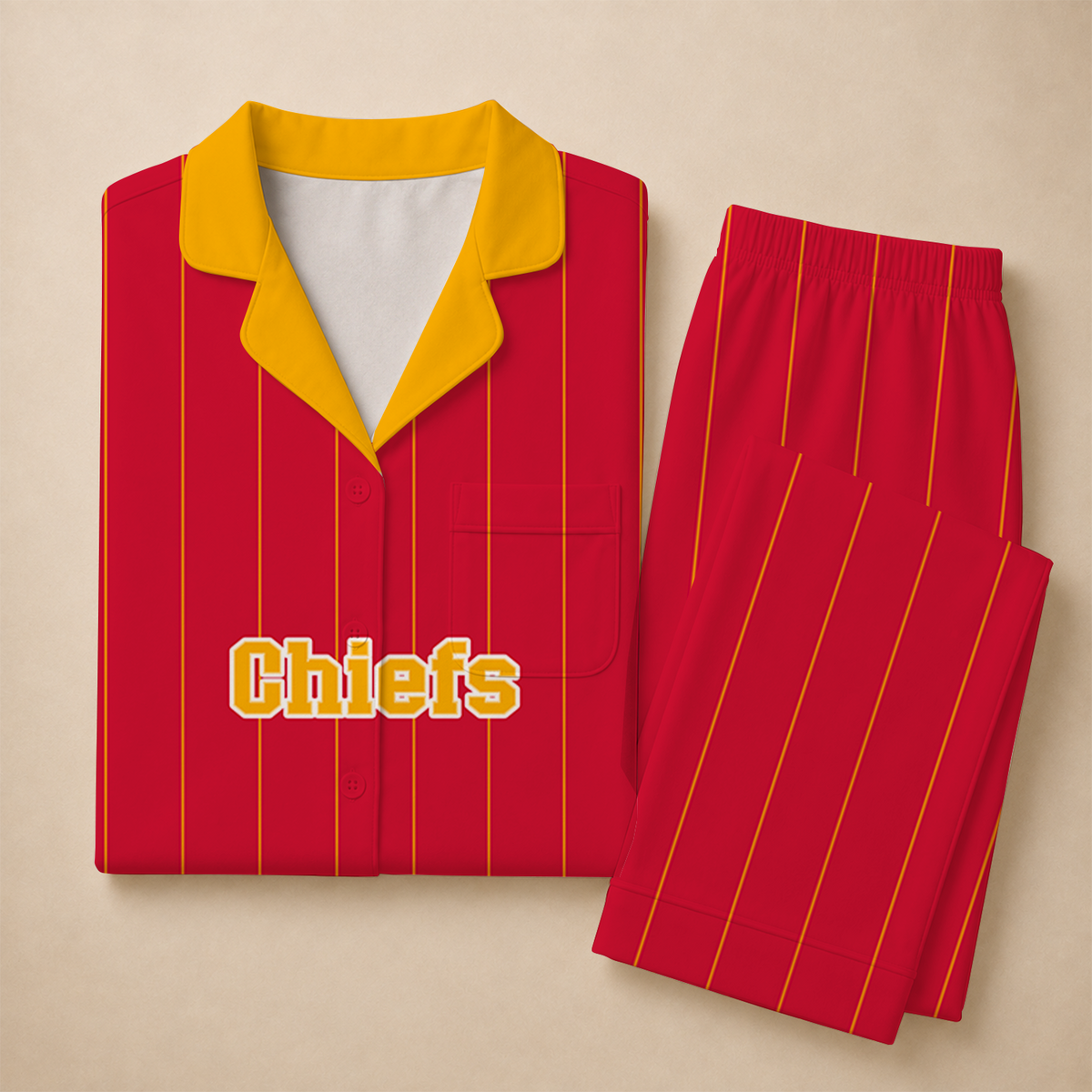 [SPECIAL OFFER] NEW CUSTOMIZED NFL01 KCC KANSAS CITY CHIEFS SHORT SLEEVE & LONG PANTS PAJAMAS SET