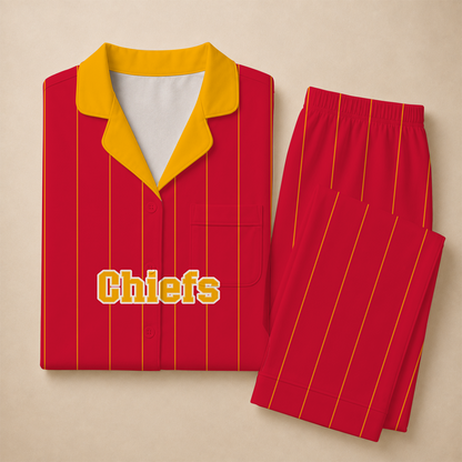 [SPECIAL OFFER] NEW CUSTOMIZED NFL01 KCC KANSAS CITY CHIEFS SHORT SLEEVE & LONG PANTS PAJAMAS SET