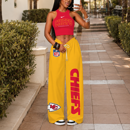 [SPECIAL OFFER] NEW CUSTOMIZED NFL01 KCC KANSAS CITY CHIEFS WOMEN'S CROP TOP & LONGPANTS SET