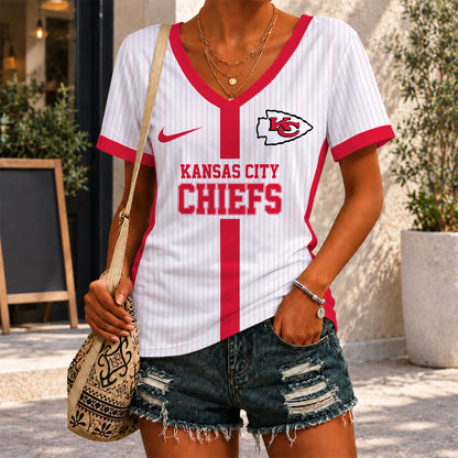 [SPECIAL OFFER] NEW CUSTOMIZED NFL01 KCC KANSAS CITY CHIEFS V-NECK FEMALE SHIRT