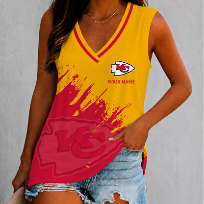 [SPECIAL OFFER] NEW CUSTOMIZED NFL01 KCC KANSAS CITY CHIEFS WOMEN'S V-NECK TANK TOP