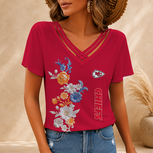 [SPECIAL OFFER] NEW CUSTOMIZED NFL01 KCC KANSAS CITY CHIEFS V-NECK SHIRT