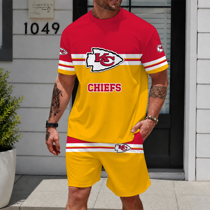 [SPECIAL OFFER] NEWCUSTOMIZED NFL01 KCC KANSAS CITY CHIEFS UNISEX T-SHIRT & SHORTS SET