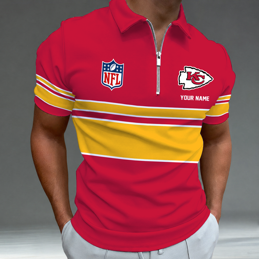 [SPECIAL OFFER] NEW CUSTOMIZED NFL01 KCC KANSAS CITY CHIEFS ZIP POLO SHIRT