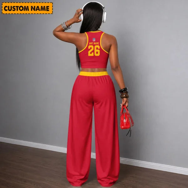 [SPECIAL OFFER] NEW CUSTOMIZED NFL01 KCC KANSAS CITY CHIEFS WOMEN'S CROP TOP & LONGPANTS SET