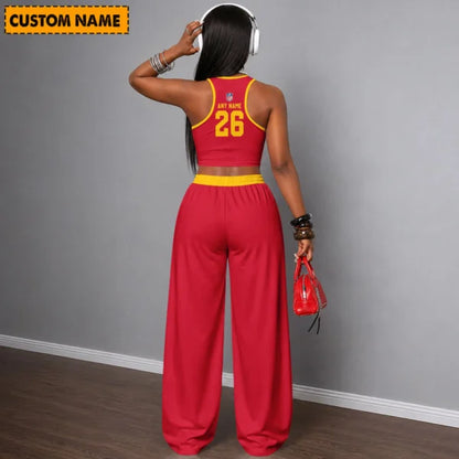 [SPECIAL OFFER] NEW CUSTOMIZED NFL01 KCC KANSAS CITY CHIEFS WOMEN'S CROP TOP & LONGPANTS SET