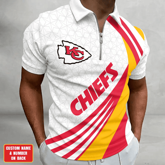 [SPECIAL OFFER] NEW CUSTOMIZED NFL01 KCC KANSAS CITY CHIEFS ZIP POLO SHIRT