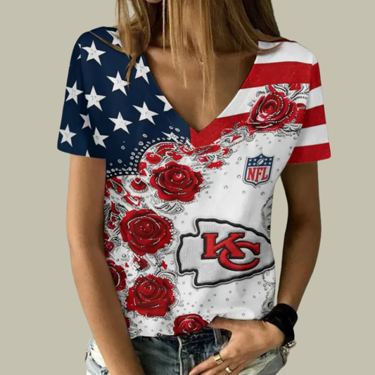 [SPECIAL OFFER] NEW CUSTOMIZED NFL01 KCC KANSAS CITY CHIEFS V-NECK FEMALE SHIRT