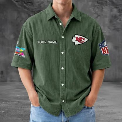[HOT DEAL] NEW CUSTOMIZED NFL01 KCC KANSAS CITY CHIEFS SEERSUCKER BUTTON SHIRT
