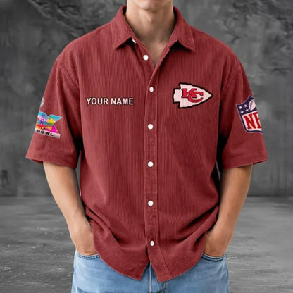[HOT DEAL] NEW CUSTOMIZED NFL01 KCC KANSAS CITY CHIEFS SEERSUCKER BUTTON SHIRT
