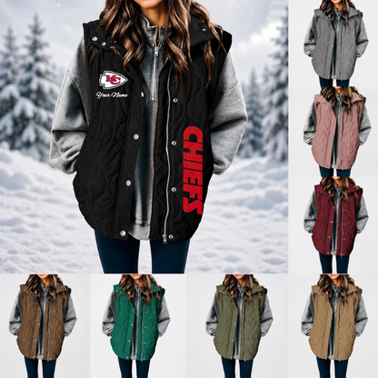 [SPECIAL OFFER] NEW CUSTOMIZED NFL01 KCC KANSAS CITY CHIEFS WOMEN'S MULTICOLOR SLEEVELESS PUFFER COAT