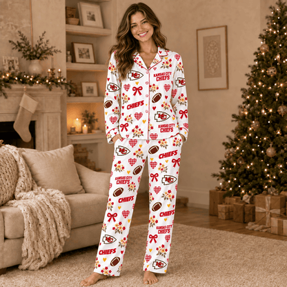 [SPECIAL OFFER] NEW CUSTOMIZED NFL01 KCC KANSAS CITY CHIEFS HALLOWEEN LONG PAJAMAS SET