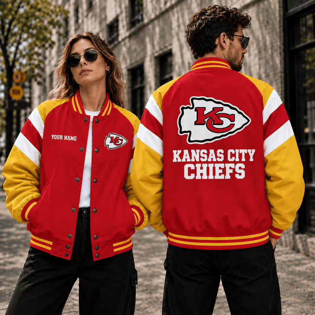[SPECIAL OFFER] NEW CUSTOMIZED NFL01 KCC KANSAS CITY CHIEFS SATIN VARSITY & BASEBALL JACKET