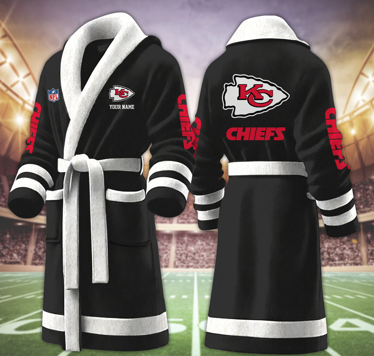 [SPECIAL OFFER] NEW CUSTOMIZED NFL01 KCC KANSAS CITY CHIEFS MULTICOLOR FLEECE BATHROBE