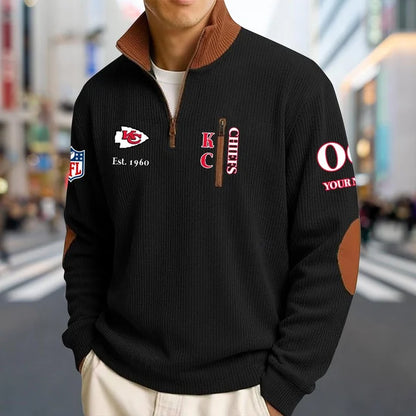 [SPECIAL OFFER] NEW CUSTOMIZED NFL01 KCC KANSAS CITY CHIEFS MULTICOLOR STRIPED QUATER ZIP SWEATSHIRT