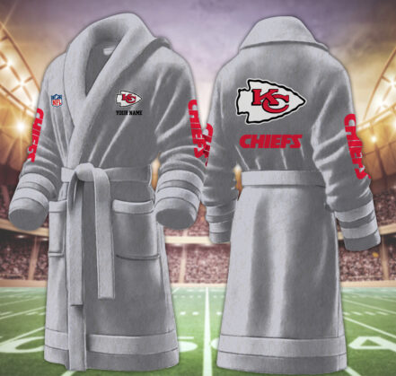 [SPECIAL OFFER] NEW CUSTOMIZED NFL01 KCC KANSAS CITY CHIEFS MULTICOLOR FLEECE BATHROBE