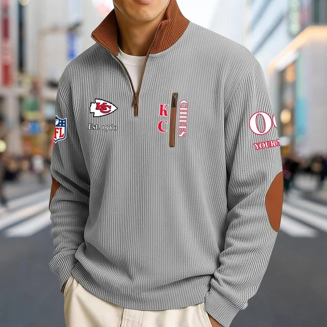 [SPECIAL OFFER] NEW CUSTOMIZED NFL01 KCC KANSAS CITY CHIEFS MULTICOLOR STRIPED QUATER ZIP SWEATSHIRT