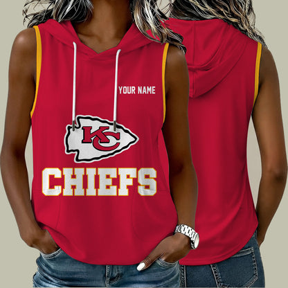 [SPECIAL OFFER] NEW CUSTOMIZED NFL01 KCC KANSAS CITY CHIEFS WOMEN'S SLEEVELESS HOODED POCKET TANK TOP