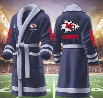 [SPECIAL OFFER] NEW CUSTOMIZED NFL01 KCC KANSAS CITY CHIEFS MULTICOLOR FLEECE BATHROBE