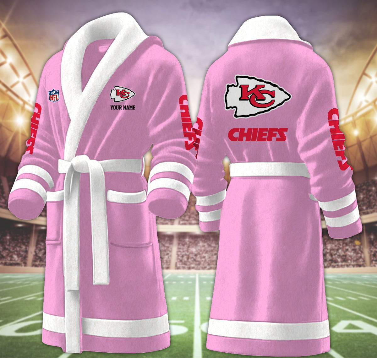 [SPECIAL OFFER] NEW CUSTOMIZED NFL01 KCC KANSAS CITY CHIEFS MULTICOLOR FLEECE BATHROBE