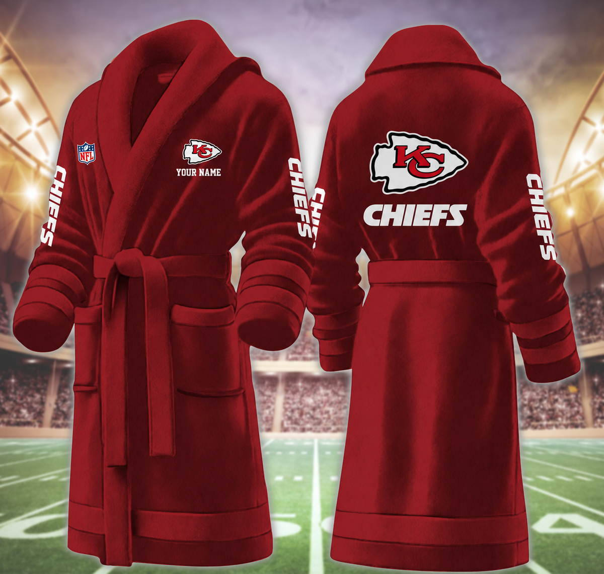 [SPECIAL OFFER] NEW CUSTOMIZED NFL01 KCC KANSAS CITY CHIEFS MULTICOLOR FLEECE BATHROBE